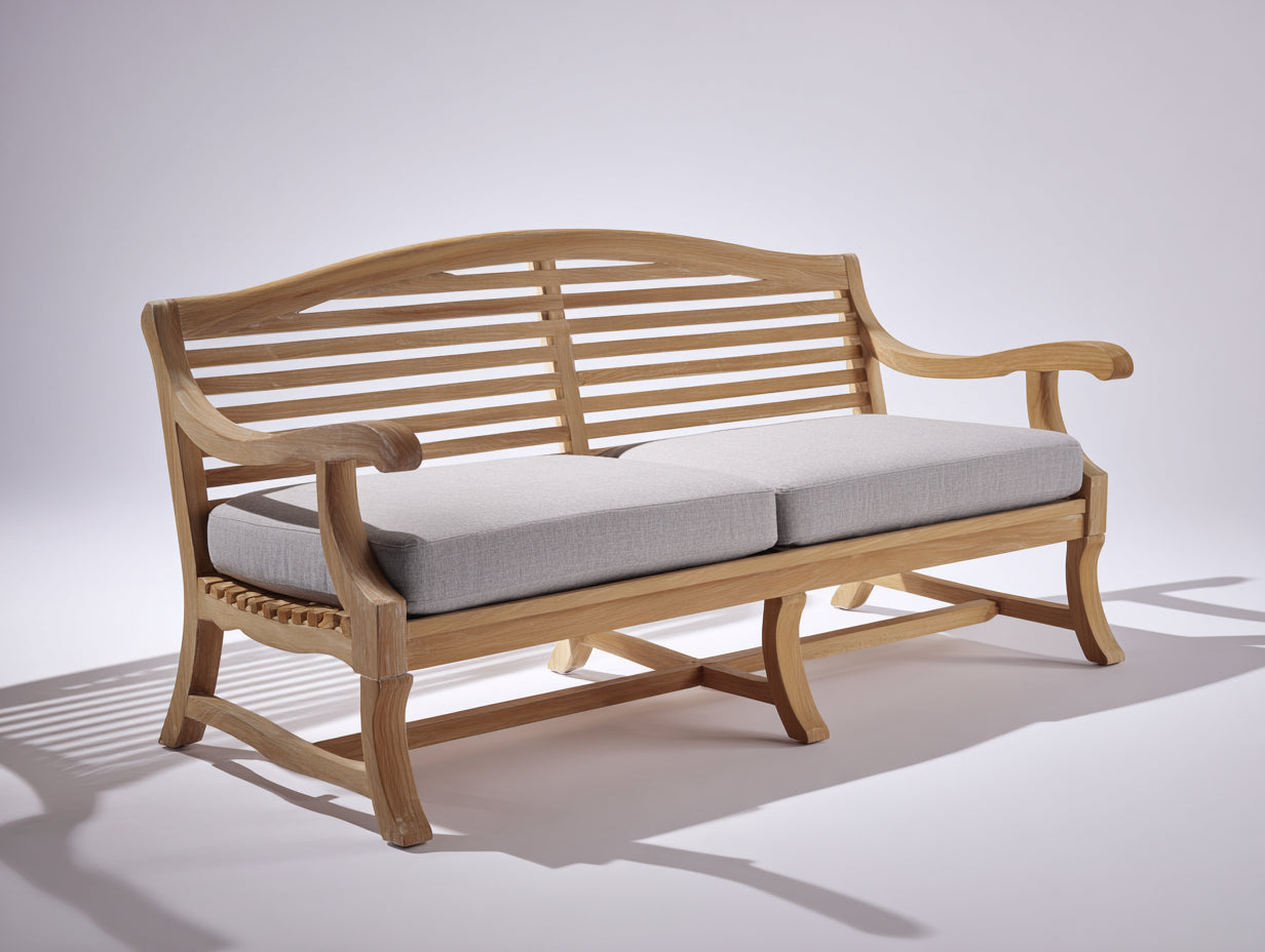 Banc de jardin en bois massif 180x66x92 cm - bois naturel - dossier courbé avec accoudoirs