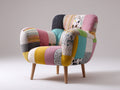 Fauteuil - tissu patchwork - 78x76x86 cm - rose-jaune-bleu-vert-noir-blanc - style rétro pour salon
