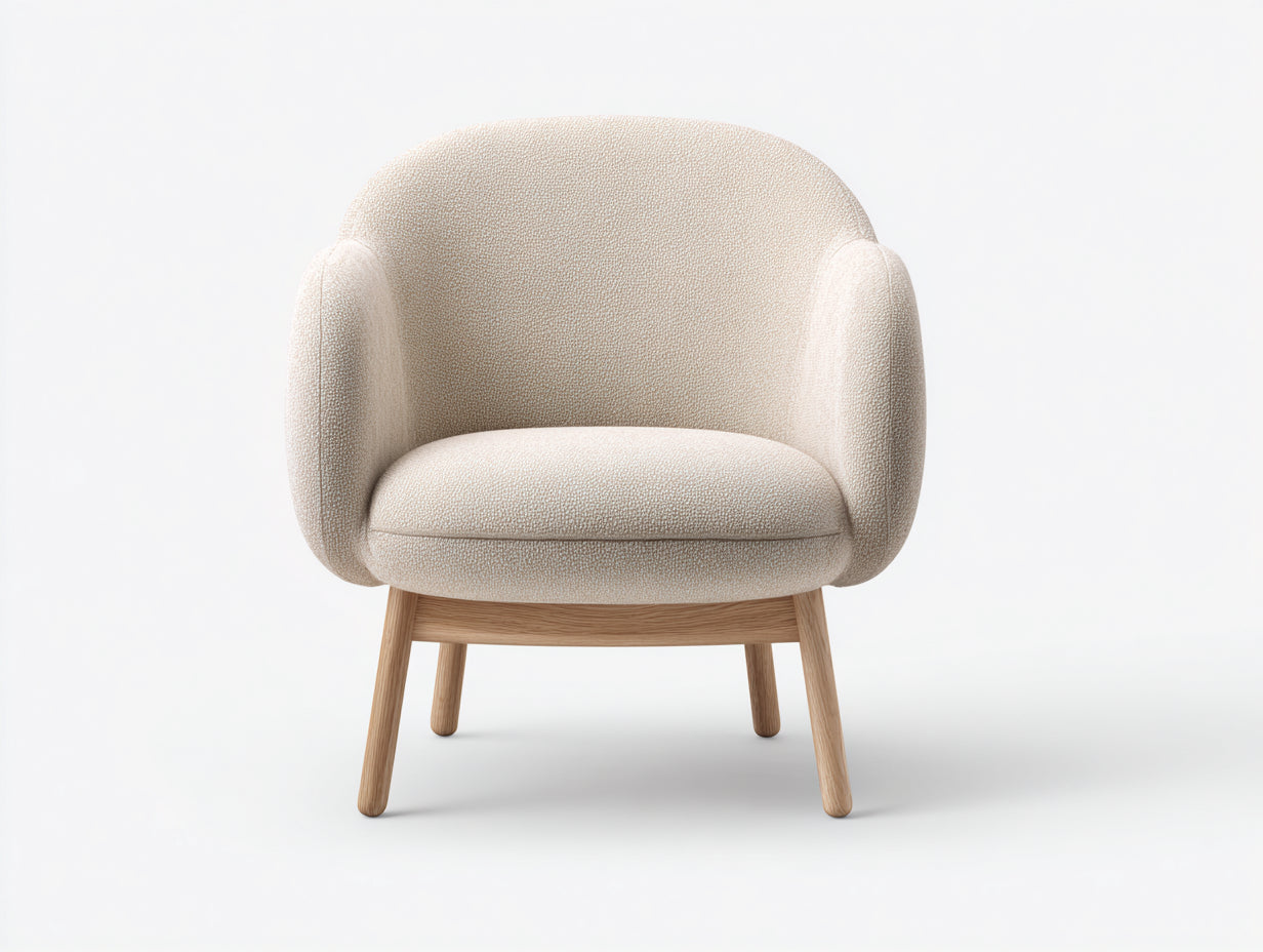 Fauteuil en tissu texturé 80x78x85 cm - écru - dossier arrondi et pieds en bois pour salon