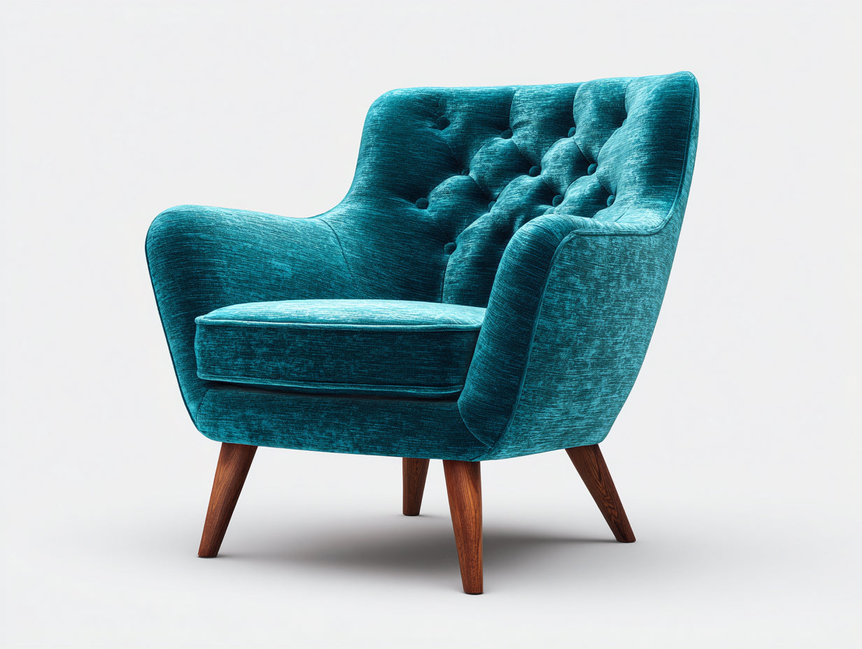 Fauteuil en tissu effet velours 84x82x98 cm - turquoise - dossier capitonné et pieds en bois pour salon