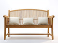 Banc de jardin 3 places en bois massif 160x65x100 cm - bois naturel clair - dossier incurvé à fines lattes et accoudoirs pour extérieur