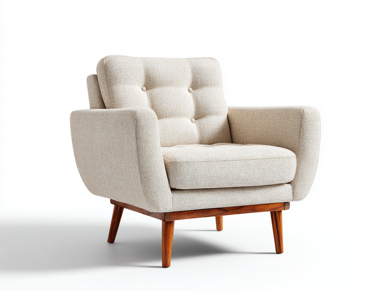 Fauteuil en tissu bouclé 85x82x88 cm - beige - pieds en bois