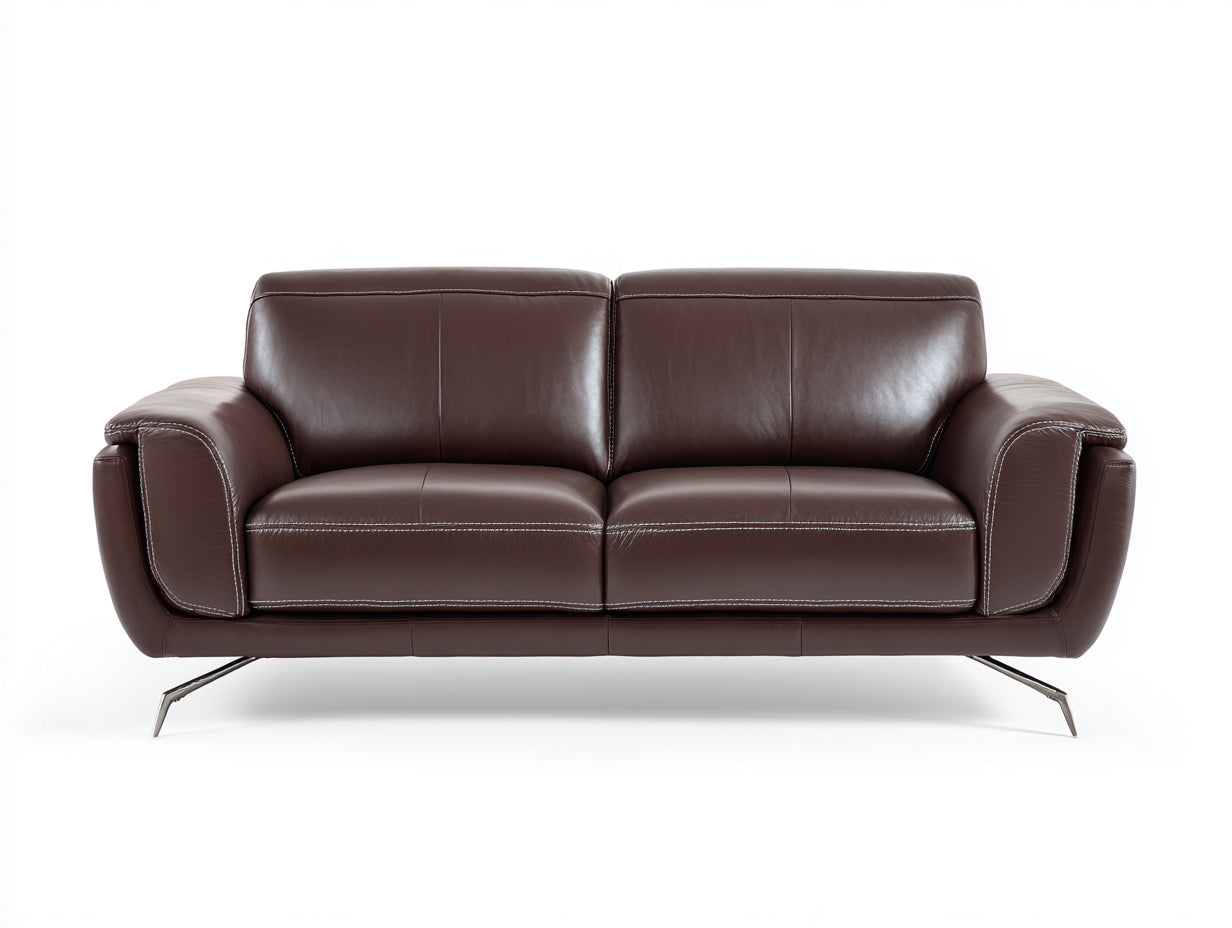 Canapé 2 places en revêtement aspect cuir 180x88x82 cm - marron - pieds en métal modernes