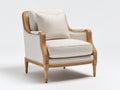 Fauteuil en tissu texturé 95x90x92 cm - beige-bois naturel - structure sculptée avec accoudoirs