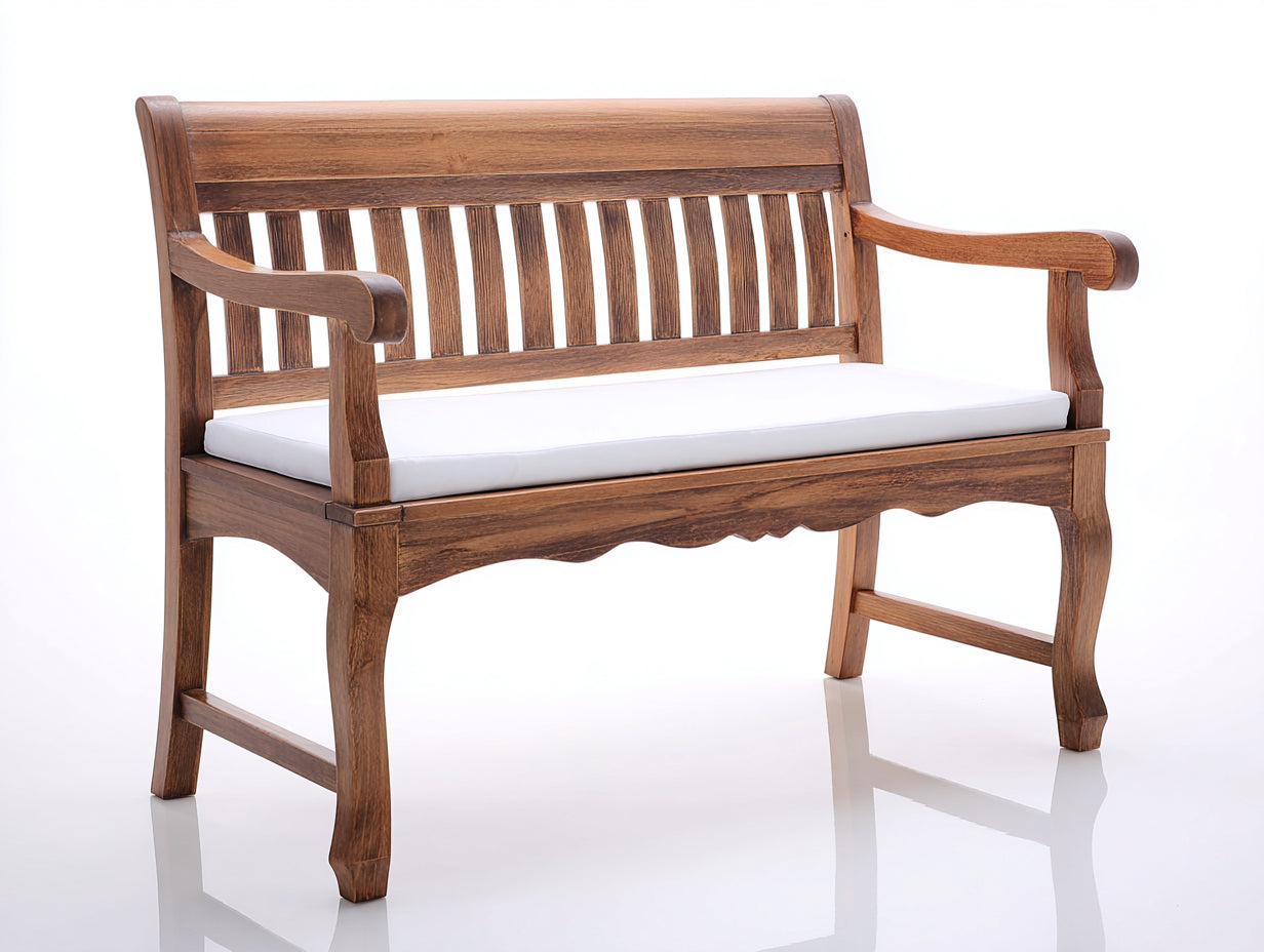 Banc de jardin en bois 150x60x87 cm - marron-blanc - dossier à lattes avec accoudoirs
