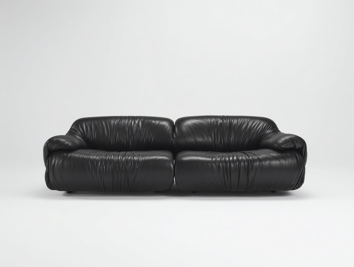 Canapé 2 places en revêtement aspect cuir 200x95x73 cm - noir - assise basse moderne