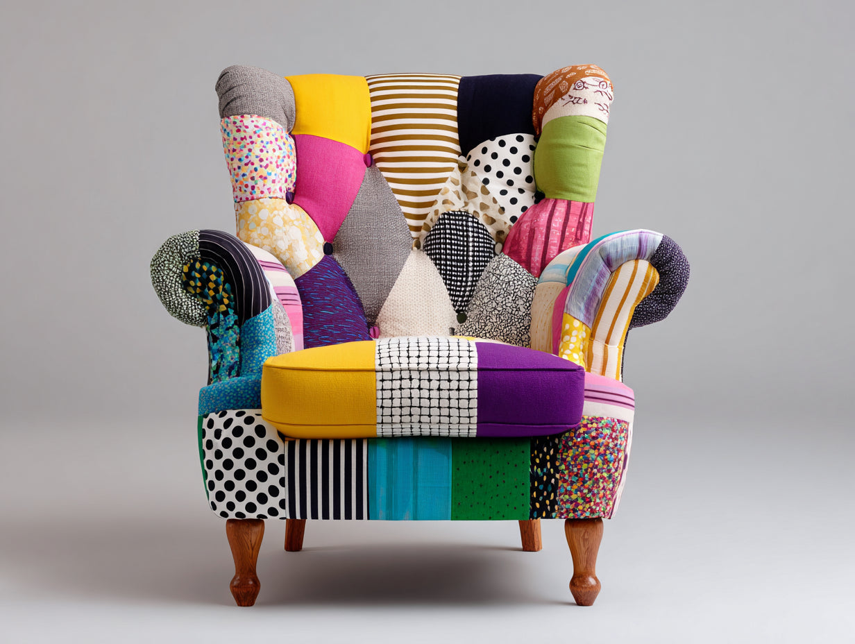 Fauteuil en tissu patchwork 95x82x105 cm - multicolore - dossier haut et accoudoirs roulés