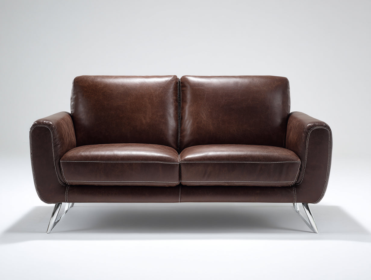 Canapé 2 places en revêtement effet cuir 170x85x82 cm - marron - pieds chromés modernes