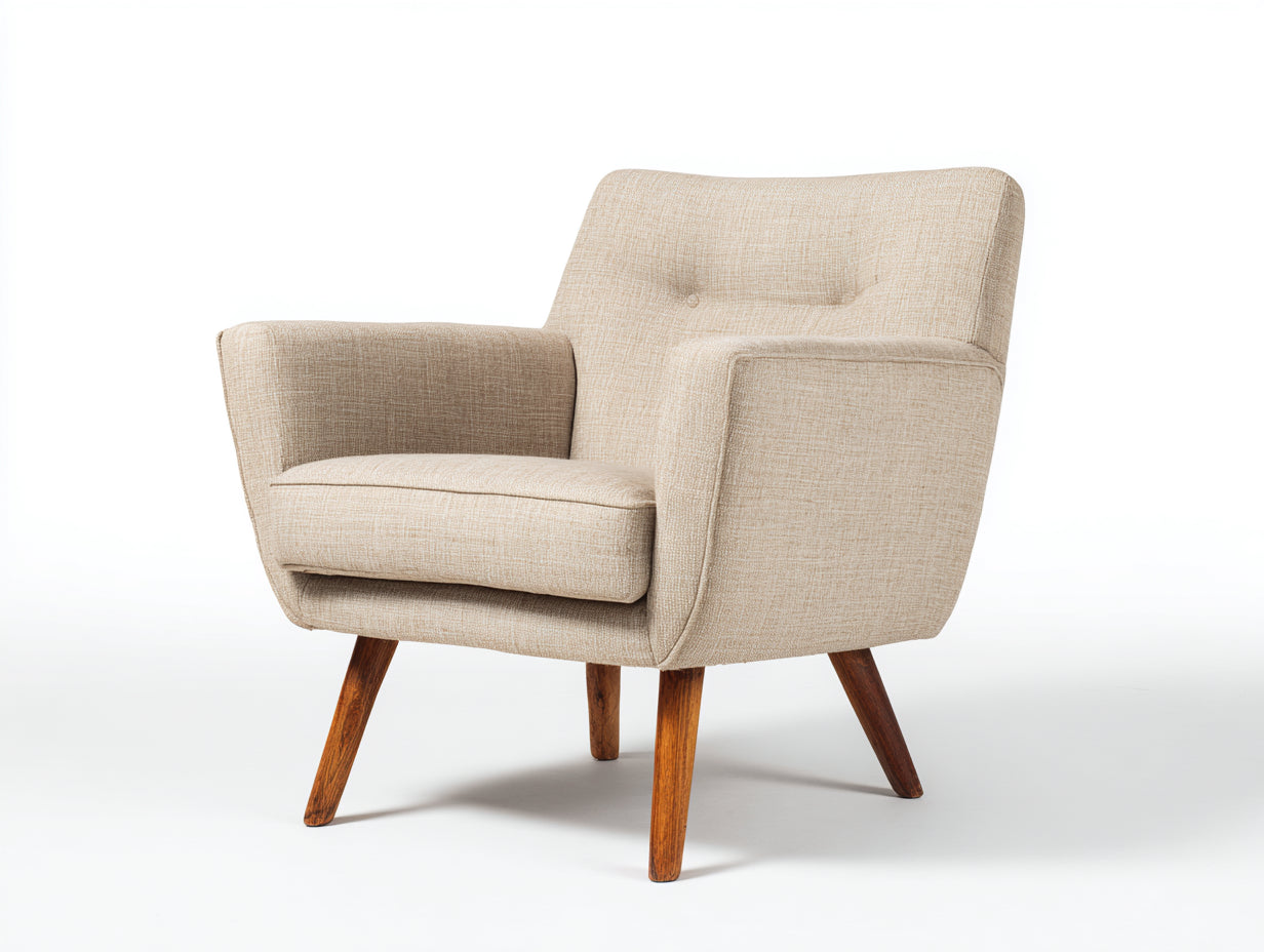 Fauteuil en tissu texturé 82x80x86 cm - beige - pieds en bois rétro