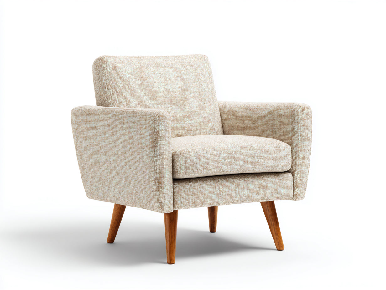 Fauteuil - tissu texturé - 76x80x85 cm - beige-bois naturel - style moderne pour salon