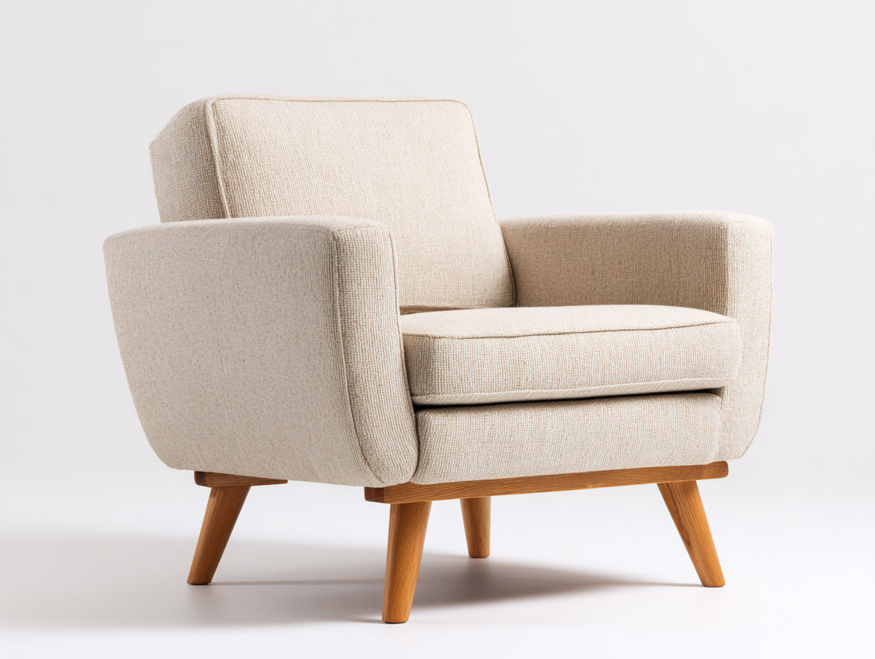 Fauteuil en tissu texturé 100x82x80 cm - beige - pieds en bois inclinés
