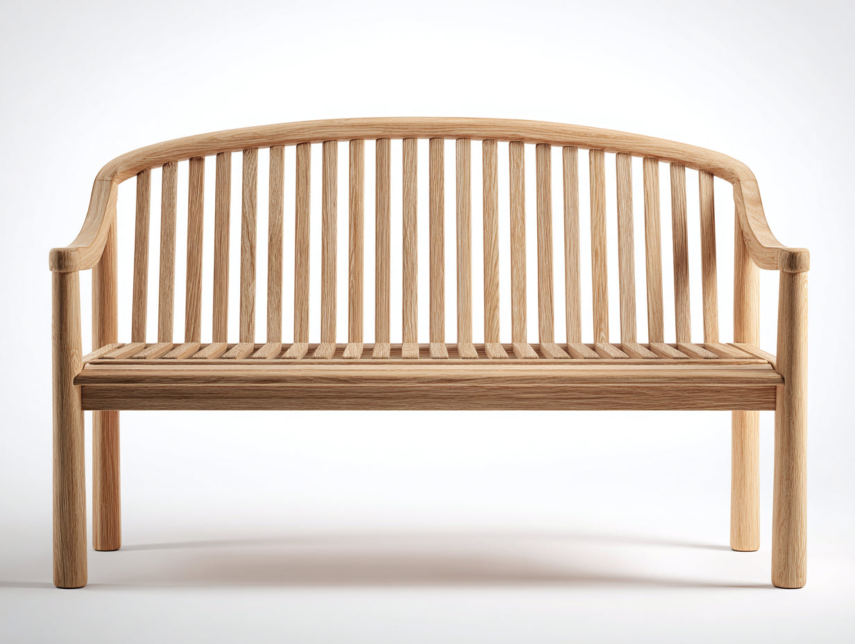 Banc de jardin en bois 180x62x90 cm - bois naturel - dossier incurvé à lattes avec accoudoirs