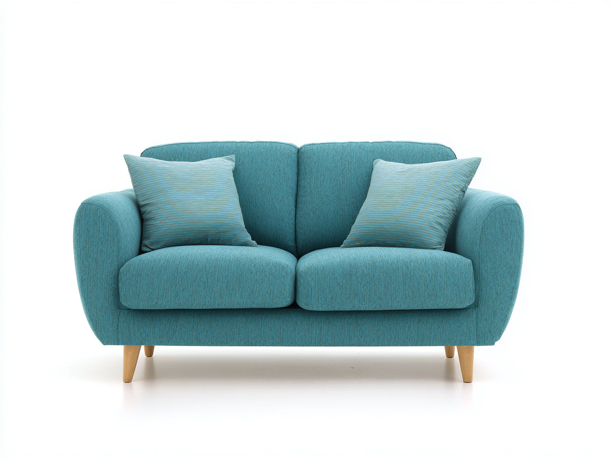 Canapé 2 places en tissu 155x82x82 cm - bleu turquoise - pieds en bois