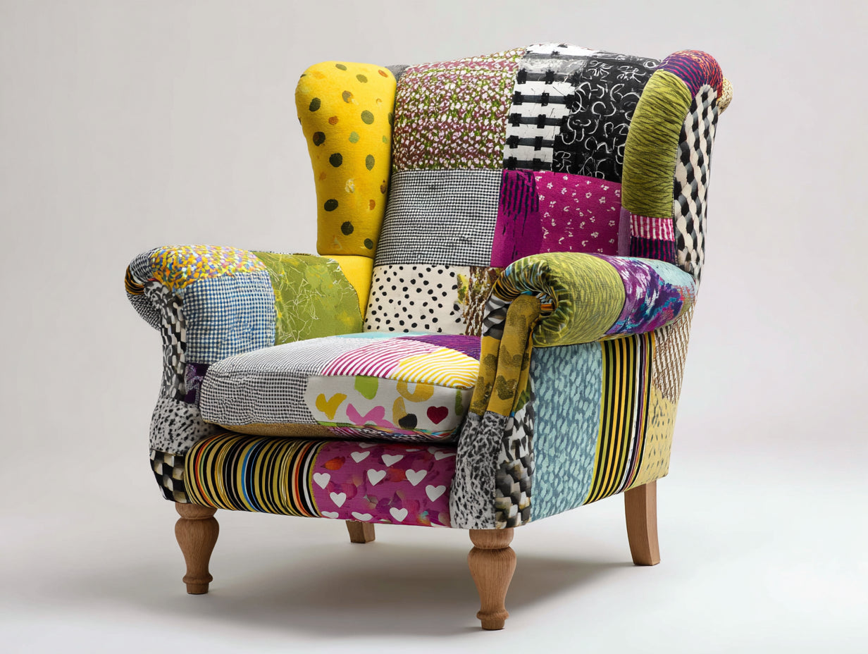 Fauteuil en tissu patchwork 90x85x105 cm - multicolore - dossier haut et accoudoirs arrondis style bohème pour salon