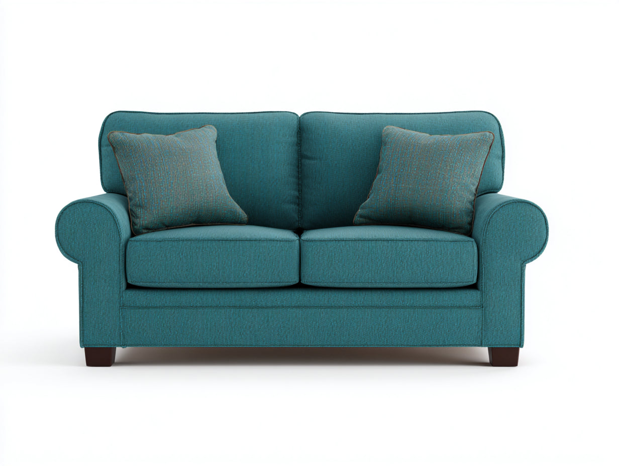 Canapé 2 places en tissu 165x88x82 cm - bleu pétrole - accoudoirs arrondis