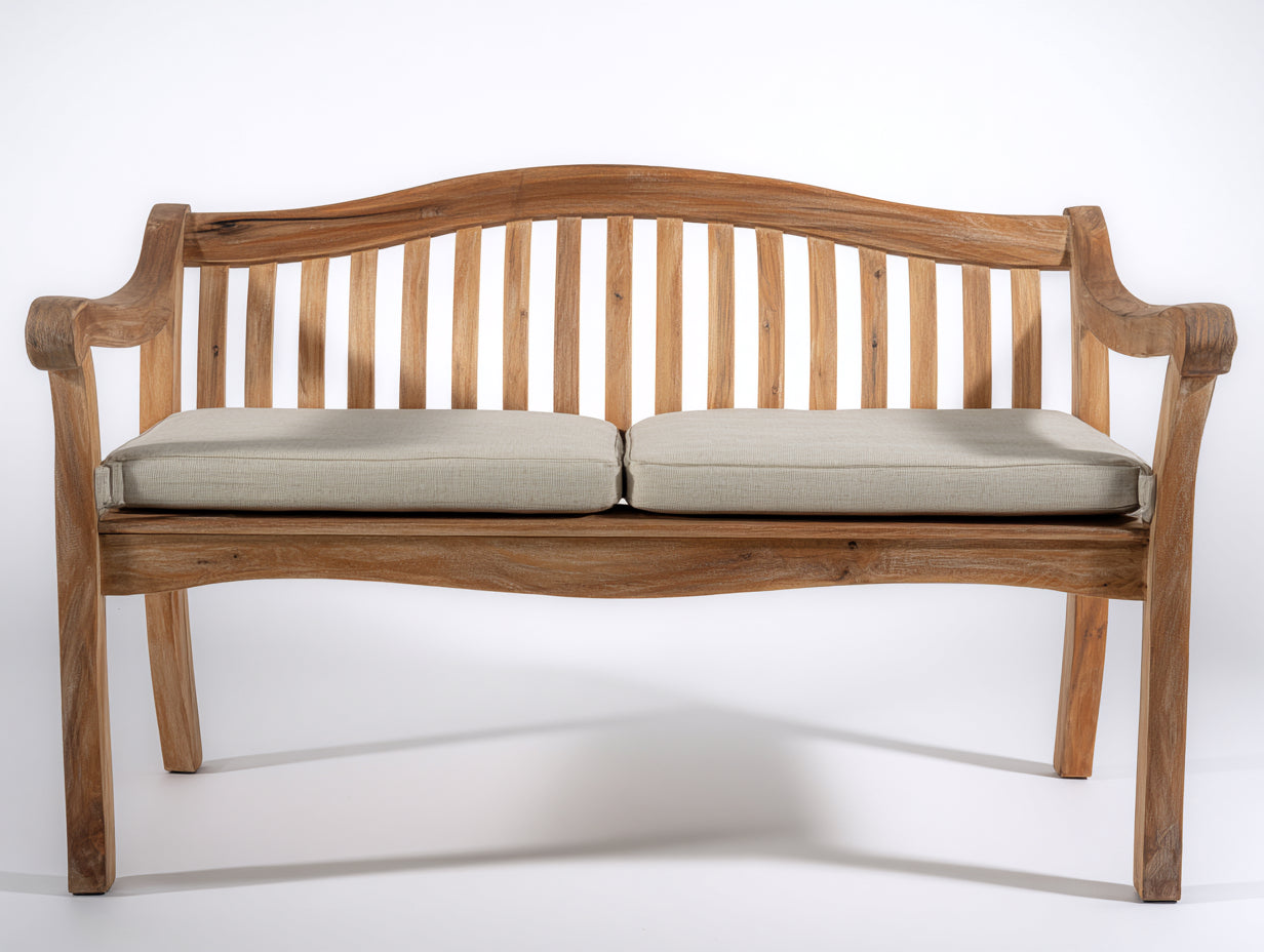 Banc de jardin en bois 170x62x90 cm - bois naturel-beige - dossier incurvé avec accoudoirs