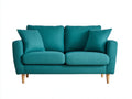 Canapé 2 places en tissu texturé 170x90x82 cm - bleu canard - pieds en bois clair