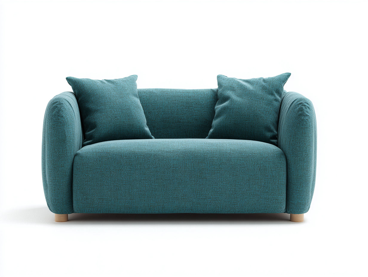 Canapé 2 places en tissu texturé 165x92x78 cm - bleu canard - accoudoirs arrondis et pieds en bois