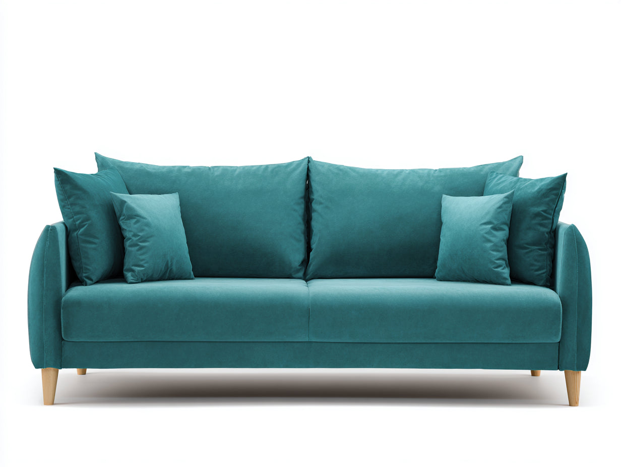 Canapé 2 places en tissu 220x90x88 cm - bleu canard - assise rembourrée et pieds en bois pour salon