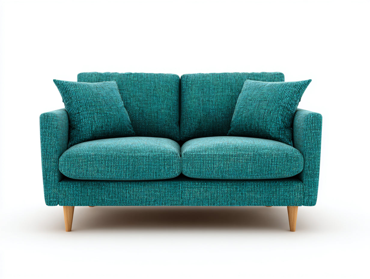 Canapé 2 places en tissu 150x80x82 cm - bleu turquoise - pieds en bois