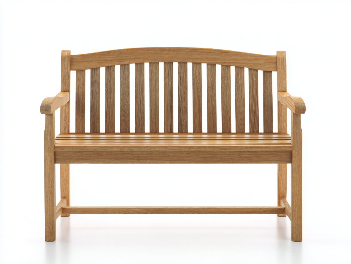 Banc de jardin en bois 150x60x88 cm - bois naturel - dossier incurvé avec accoudoirs