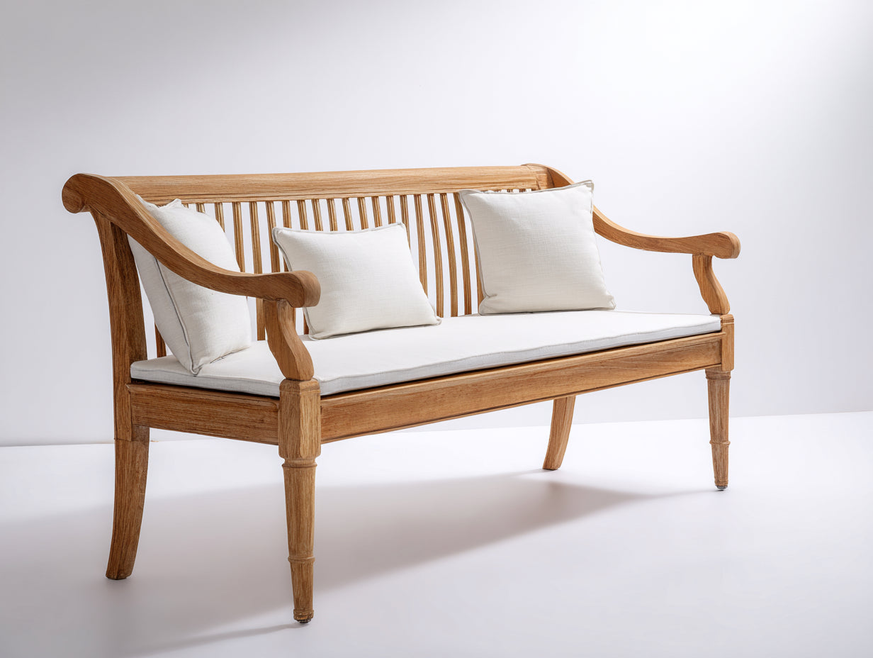 Banc de jardin en bois 170x60x92 cm - bois naturel - accoudoirs courbés classiques