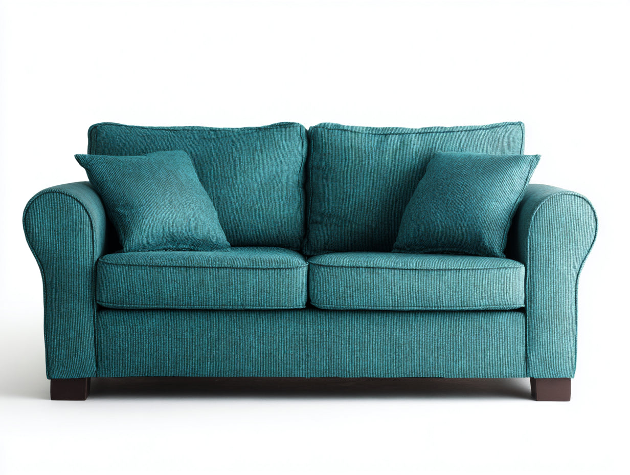 Canapé 2 places en tissu texturé 168x88x82 cm - bleu pétrole - accoudoirs arrondis