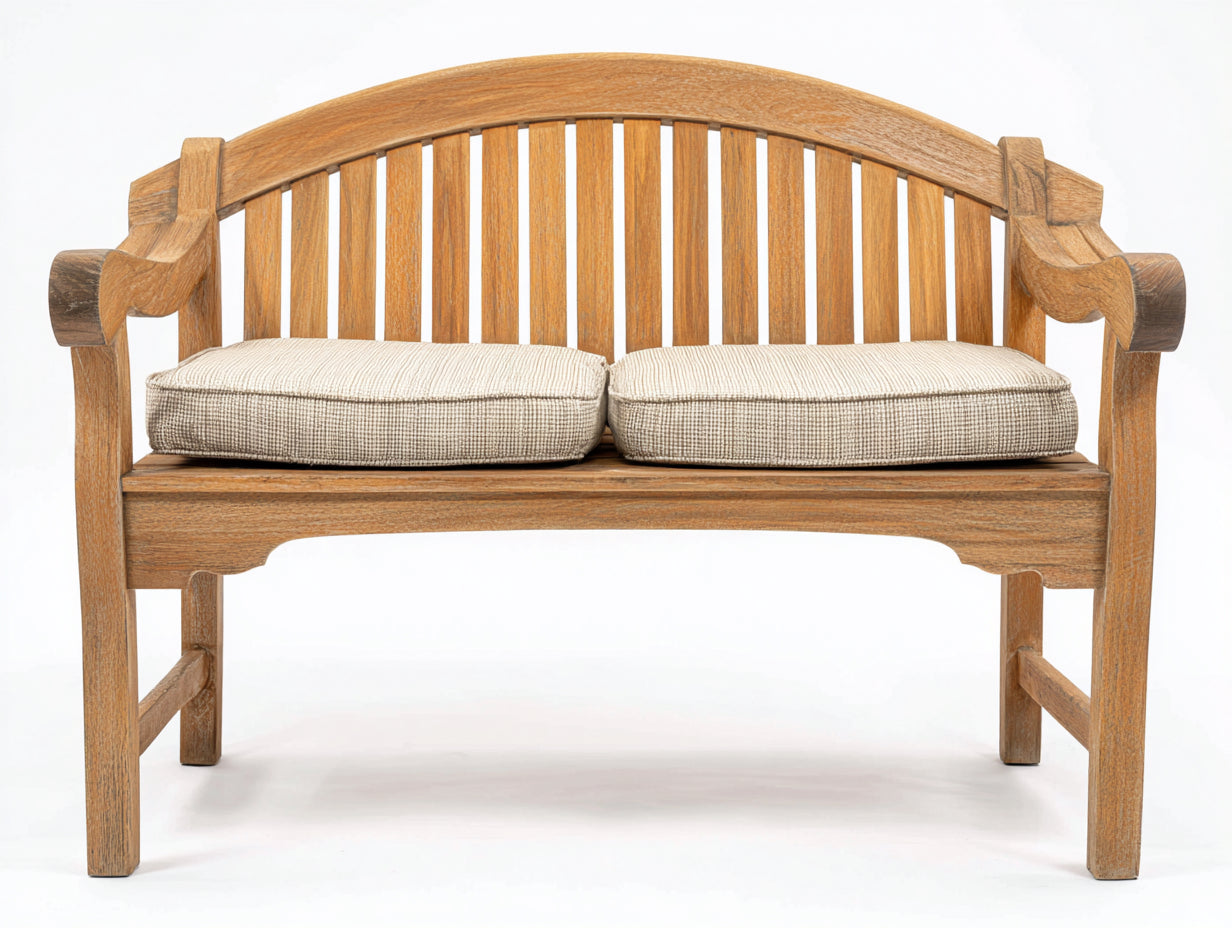 Banc de jardin 2 places en bois massif 125x60x92 cm - bois naturel brun clair - dossier cintré et accoudoirs pour extérieur