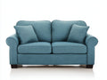 Canapé 2 places en tissu texturé 185x90x88 cm - bleu clair - accoudoirs arrondis et pieds en bois pour salon
